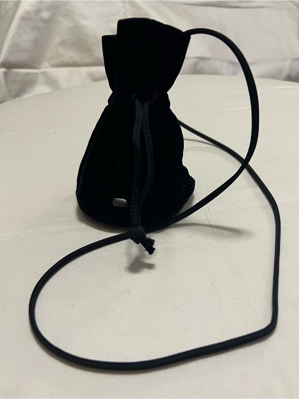 Esprit Cranberry & Black Velvet Look Metallic Drawstring Bucket Evening Bag